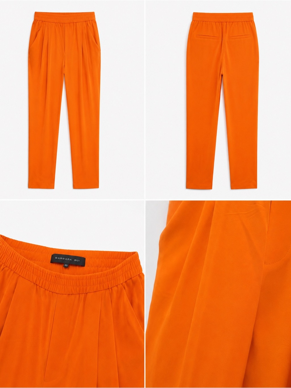 BARBARA BUI Silk Orange Elastic-Waist Tapered Pants